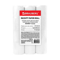 Чековая лента ТЕРМОБУМАГА 57мм (диаметр 33мм, длина 15м, втулка 12мм) КОМПЛЕКТ 12шт, BRAUBERG 115233
