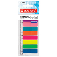 Закладки клейкие BRAUBERG НЕОНОВЫЕ пластиковые, 45х12 мм, 8 цветов х 25 листов, на пластиковой линей