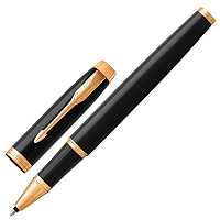 Ручка-роллер PARKER "IM Core Black Lacquer GT", корпус черный глянцевый лак, позолоченные детали, че