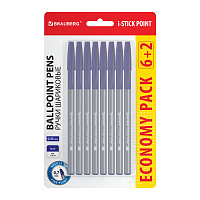 Ручки шариковые с грипом BRAUBERG "i-STICK POINT", НАБОР 6+2 ШТ., СИНИЕ, линия письма 0,35 мм, блист