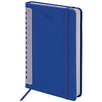 Ежедневник датированный 2024 А5 138x213мм BRAUBERG Original, под кожу, т-синий/серый, 114942