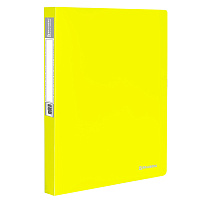 Папка на 2 кольцах BRAUBERG "Neon", 25 мм, внутренний карман, неоновая, желтая, до 170 листов, 0,7 м