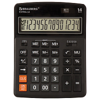 Калькулятор настольный BRAUBERG EXTRA-14-BK (206x155 мм), 14 разрядов, двойное питание, ЧЕРНЫЙ, 2504