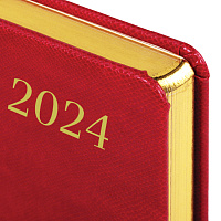 Ежедневник датированный 2024 А5 138x213 мм BRAUBERG "Iguana", под кожу, красный, 114849