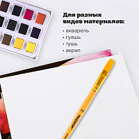 Кисть ПИФАГОР, СИНТЕТИКА, плоская, № 10, деревянная лакированная ручка, с колпачком, пакет с подвесо