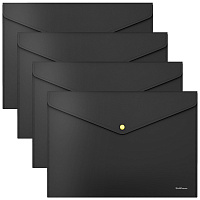 Папка-конверт с неоновой кнопкой ERICH KRAUSE, А4, до 120 листов, матовая черная, 0,18 мм, 55883