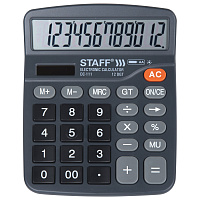 Калькулятор настольный STAFF PLUS DC-111 (180x145 мм), 12 разрядов, двойное питание, +БАТАРЕЙКА АА, 