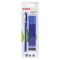Ручка стираемая гелевая STAFF "Manager" EGP-656, СИНЯЯ, + 5 сменных стержней, линия письма 0,35 мм, 