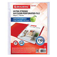 Папки-файлы перфорированные А4 BRAUBERG "EXTRA 1100", КОМПЛЕКТ 50 шт., гладкие, ПЛОТНЫЕ, 110мкм, 229