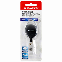 Держатель рулетка для бейджей 70 см, петелька, черный, в блистере, BRAUBERG, 238237