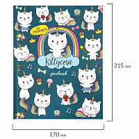 Дневник 1-4 класс 48 л., твердый, ЮНЛАНДИЯ, глянцевая ламинация, с подсказом, "Kittycorn", 106346