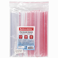 Пакеты с замком ZIP LOCK "зиплок", комплект 100 шт., 150х200 мм, ПВД, толщина 40 микрон, BRAUBERG, 6