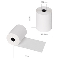 Чековая лента ТЕРМОБУМАГА 57 мм (диаметр 46 мм, длина 30 м, втулка 12 мм) КОМПЛЕКТ 16 шт., BRAUBERG,