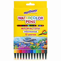 Фломастеры ЮНЛАНДИЯ "ВОДНЫЙ МИР", 12 цветов, трехгранные, вентилируемый колпачок, картон, 152182