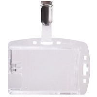 Держатель для пропусков, КОМПЛЕКТ 25 шт., двойной, жесткий пластик, клип, прозрачный, DURABLE (Герма