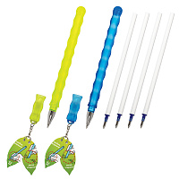 Ручки стираемые гелевые ЮНЛАНДИЯ "Горошек", НАБОР 2 штуки, СИНИЕ, + 4 сменных стержня, линия письма 