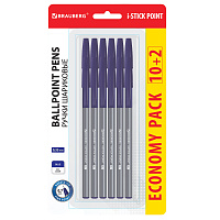 Ручки шариковые с грипом BRAUBERG "i-STICK POINT", НАБОР 10+2 ШТ., СИНИЕ, линия письма 0,35 мм, блис