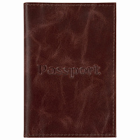 Обложка для паспорта натуральная кожа пулап, "Passport", кожаные карманы, коричневая, BRAUBERG, 2381