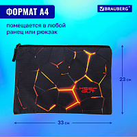 Папка для тетрадей BRAUBERG А4, 1 отделение, полиэстер, на молнии, с ручкой, "Keep out", 270942