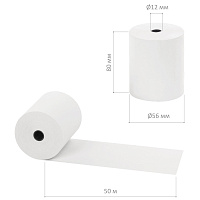 Чековая лента ТЕРМОБУМАГА 80 мм (диаметр 60 мм, длина 50 м, втулка 12 мм) КОМПЛЕКТ 60 шт., BRAUBERG,