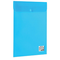 Папка-конверт с кнопкой BRAUBERG, вертикальная, А4, до 100 листов, прозрачная, синяя, 0,15 мм, 22497