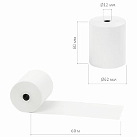 Чековая лента ТЕРМОБУМАГА 80 мм (диаметр 62 мм, длина 60 м, втулка 12 мм) КОМПЛЕКТ 6 шт., BRAUBERG, 