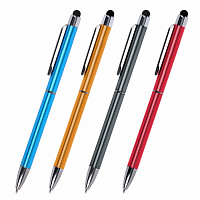 Ручка-стилус SONNEN для смартфонов/планшетов, СИНЯЯ, корпус ассорти, серебристые детали, линия письм
