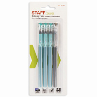 Ручки стираемые гелевые STAFF "College" EGP-664, НАБОР 4 штуки (3 СИНИХ, 1 ЧЕРНАЯ), игольчатый узел 