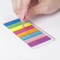 Закладки клейкие BRAUBERG НЕОНОВЫЕ пластиковые, 45х12 мм, 8 цветов х 25 листов, на пластиковой линей