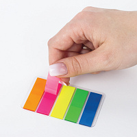 Закладки клейкие ЮНЛАНДИЯ НЕОНОВЫЕ, 45х12 мм, 5 цветов х 20 листов, в пластиковой книжке, 111354