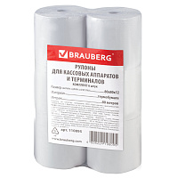 Чековая лента ТЕРМОБУМАГА 80 мм (диаметр 78 мм, длина 80 м, втулка 12 мм) КОМПЛЕКТ 6 шт., BRAUBERG, 
