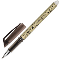 Ручка стираемая гелевая STAFF "College GP-200", ЧЕРНАЯ, хромированные детали, узел 0,5 мм, линия пис