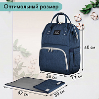 Рюкзак для мамы BRAUBERG MOMMY с ковриком, крепления на коляску, термокарманы, синий, 40x26x17 см, 2