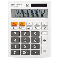 Калькулятор настольный BRAUBERG ULTRA-12-WT (192x143 мм), 12 разрядов, двойное питание, БЕЛЫЙ, 25049