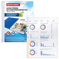 Папки-файлы перфорированные плотные А4 BRAUBERG "ГЛЯНЦЕВЫЕ EXTRA 600" КОМПЛЕКТ 100 шт., ПЛОТНЫЕ, 60 