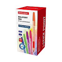Ручка шариковая с грипом BRAUBERG "i-STICK POINT NEON", СИНЯЯ, корпус ассорти, игольчатый узел 0,7 м