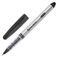 Ручка-роллер BRAUBERG "Control", ЧЕРНАЯ, корпус серебристый, узел 0,5 мм, линия письма 0,3 мм, 14155
