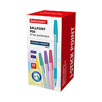 Ручка шариковая с грипом BRAUBERG "i-STICK POINT PASTEL", СИНЯЯ, корпус ассорти, игольчатый узел 0,7