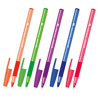 Ручка шариковая с грипом BRAUBERG "i-STICK POINT NEON", СИНЯЯ, корпус ассорти, игольчатый узел 0,7 м