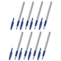 Ручки шариковые с грипом BRAUBERG "i-STICK POINT", НАБОР 6+2 ШТ., СИНИЕ, линия письма 0,35 мм, блист
