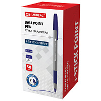 Ручка шариковая с грипом BRAUBERG "i-STICK POINT", СИНЯЯ, корпус серый, игольчатый узел 0,7 мм, лини