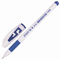 Ручка гелевая с грипом STAFF "Manager" GP-197, СИНЯЯ, корпус белый, игольчатый узел 0,5 мм, линия пи