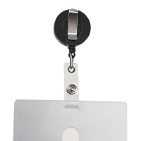 Держатель-рулетка для бейджей, 70 см, петелька, клип, черный, в блистере, BRAUBERG, 232152