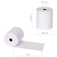 Чековая лента ТЕРМОБУМАГА 80 мм (диаметр 68 мм, длина 60 м, втулка 12 мм) КОМПЛЕКТ 6 шт., BRAUBERG, 