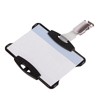 Держатель для пропусков, КОМПЛЕКТ 25 шт., жесткий пластик, металлический поворот, клип, черный, DURA