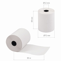 Чековая лента ТЕРМОБУМАГА 80 мм (диаметр 72 мм, длина 80 м, втулка 12 мм) КОМПЛЕКТ 9 шт., BRAUBERG, 