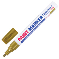 Маркер-краска лаковый (paint marker) 4 мм, ЗОЛОТОЙ, НИТРО-ОСНОВА, алюминиевый корпус, BRAUBERG PROFE