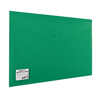 Папка-конверт с кнопкой BRAUBERG, А4, до 100 листов, непрозрачная, зеленая, СВЕРХПРОЧНАЯ 0,2 мм, 221