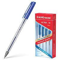 Ручка шариковая масляная ERICH KRAUSE "Ultra-10", СИНЯЯ, корпус прозрачный, узел 0,7 мм, линия письм