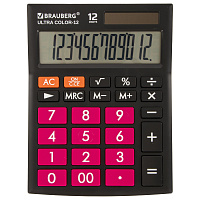 Калькулятор настольный BRAUBERG ULTRA COLOR-12-BKWR (192x143 мм), 12 разрядов, двойное питание, ЧЕРН